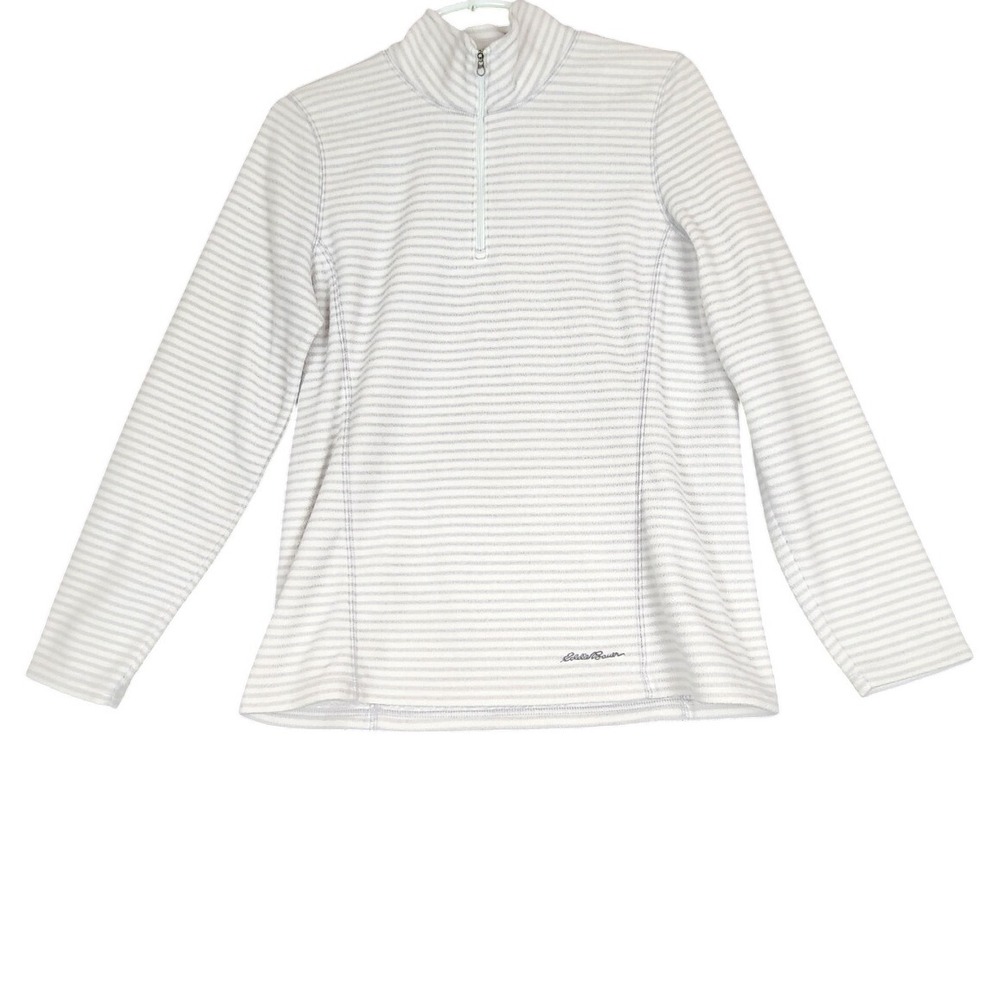 Eddie Bauer Womens Medium Striped Quarter Zip Pullover‎ Fleece Top